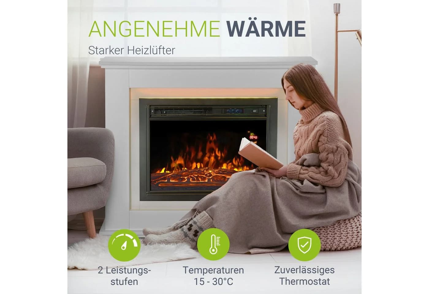Juskys Elektrokamin Standkamin Weiß mit Heizung & Flammeneffekt - Bild 4