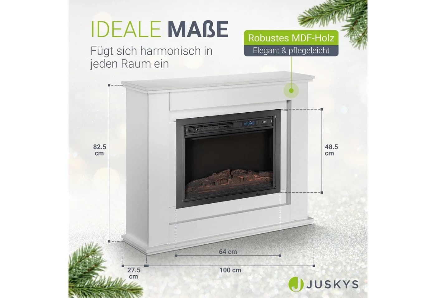 Juskys Elektrokamin Standkamin Weiß mit Heizung & Flammeneffekt - Bild 5