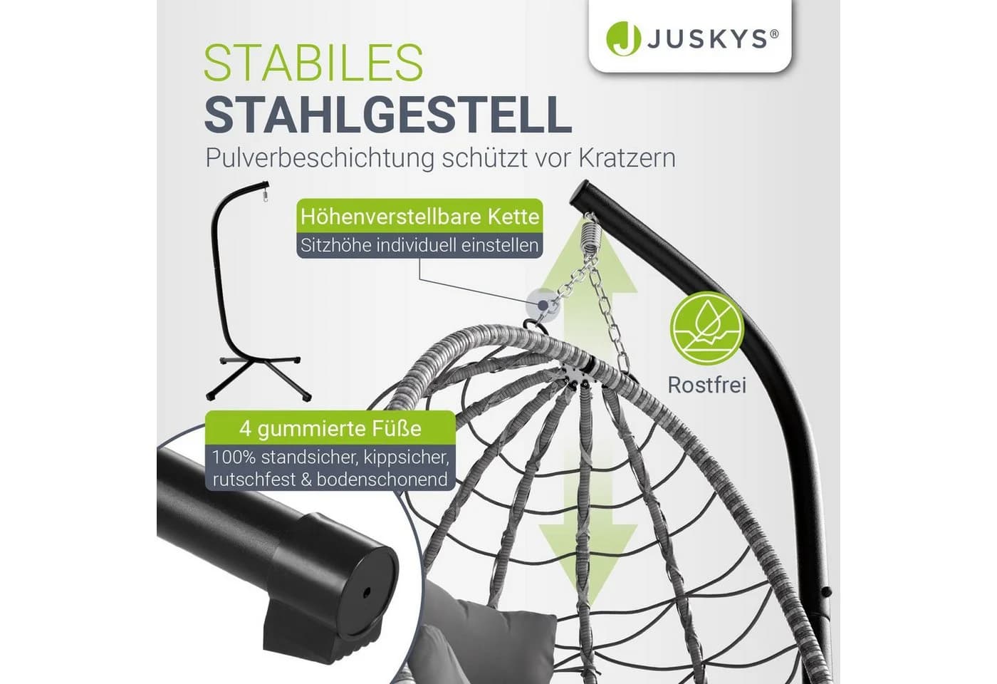 Juskys Hängesessel Aria Faltbar Dunkelgrau mit Eisengestell - Bild 2