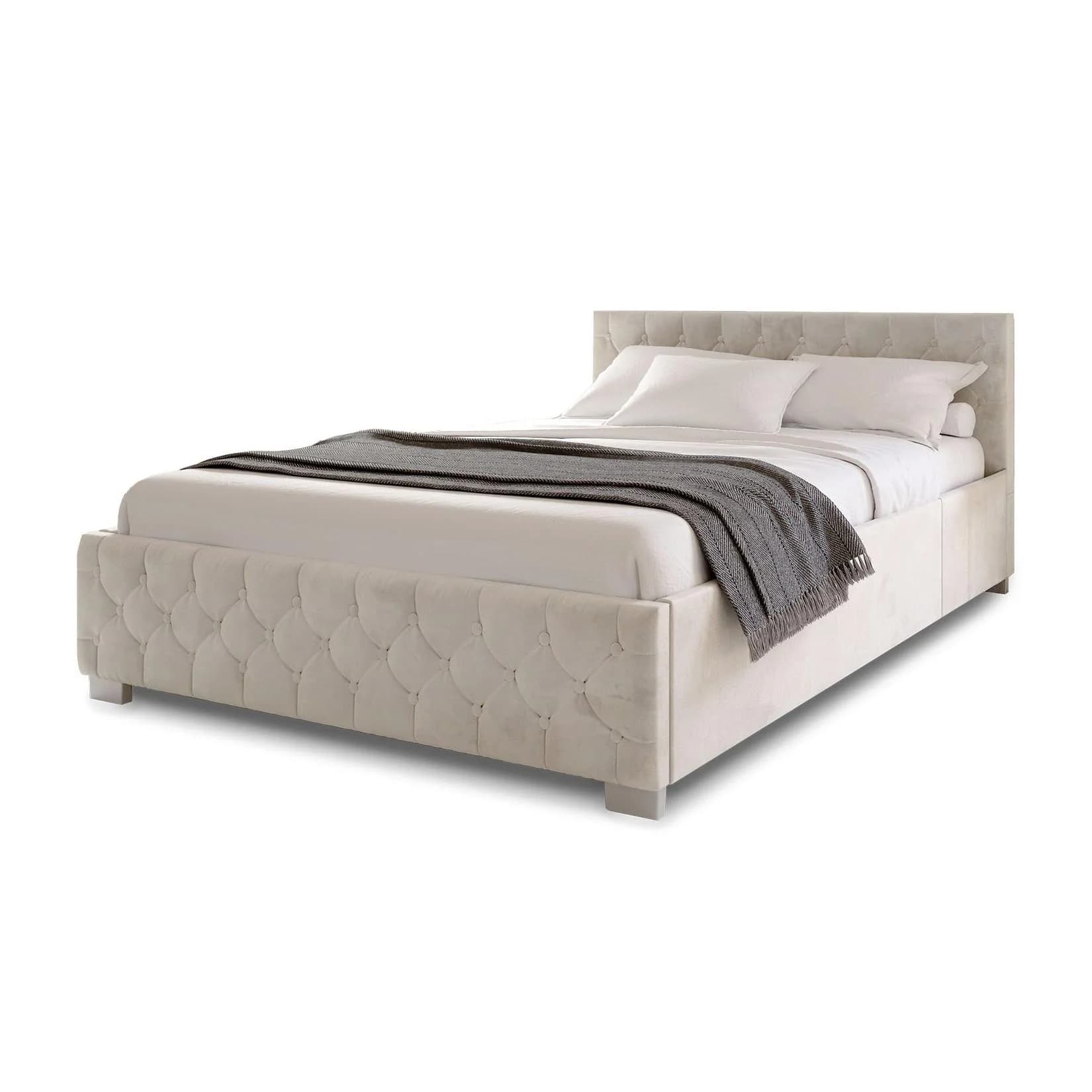 Juskys Polsterbett Nizza Beige Samt mit LED und Stauraum