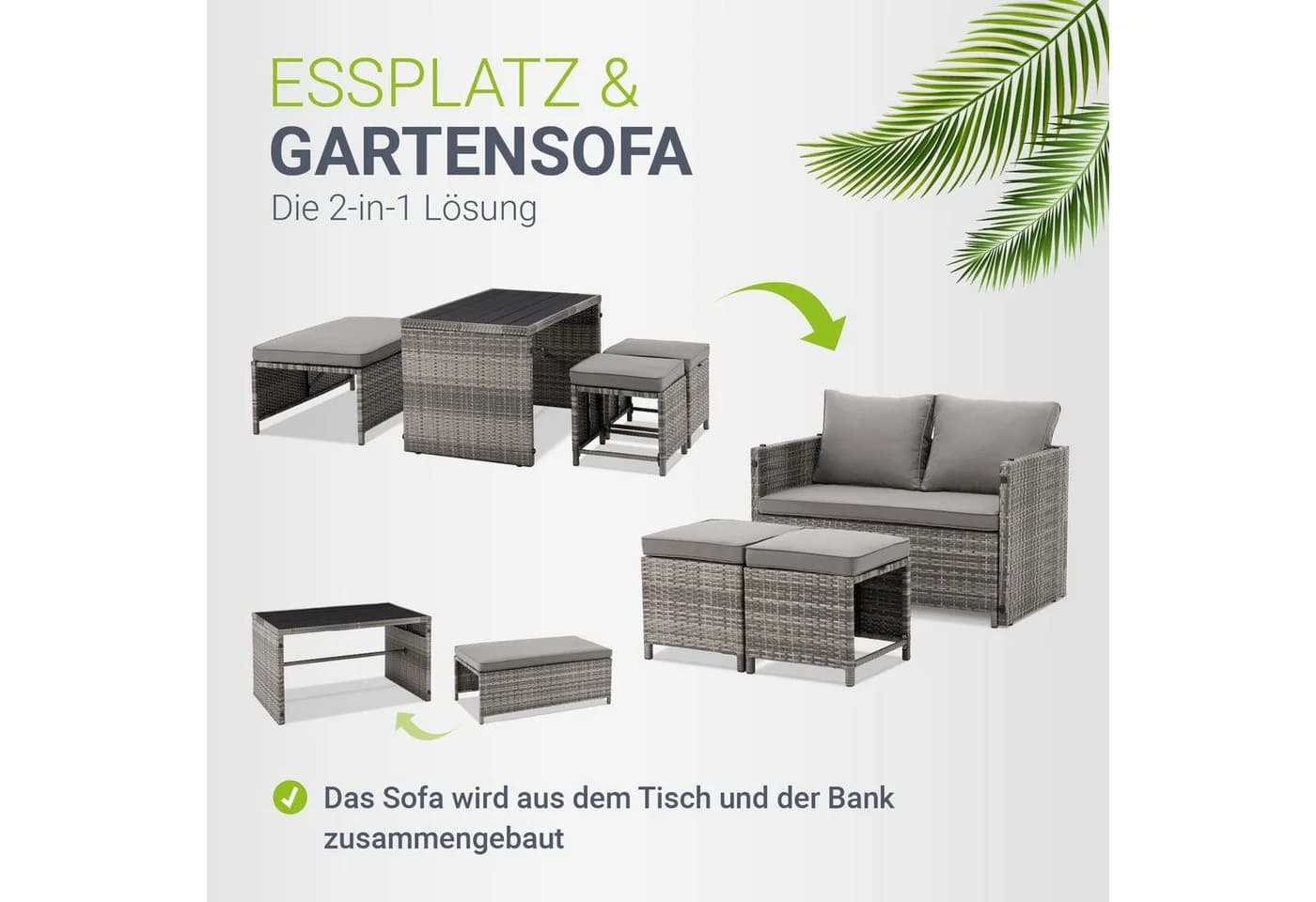 Juskys 2in1 Polyrattan Gartenlounge Set Jamaika Grau - Bild 4