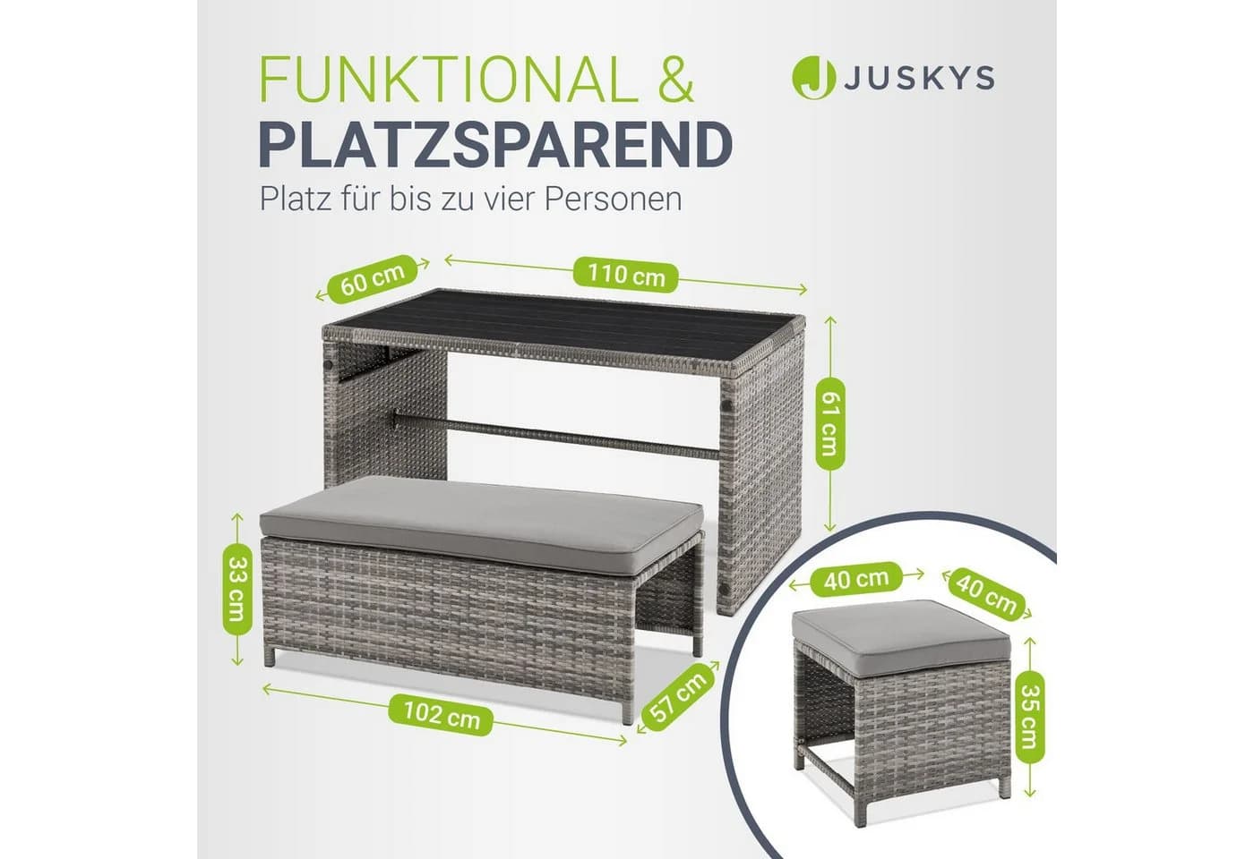 Juskys 2in1 Polyrattan Gartenlounge Set Jamaika Grau - Bild 5
