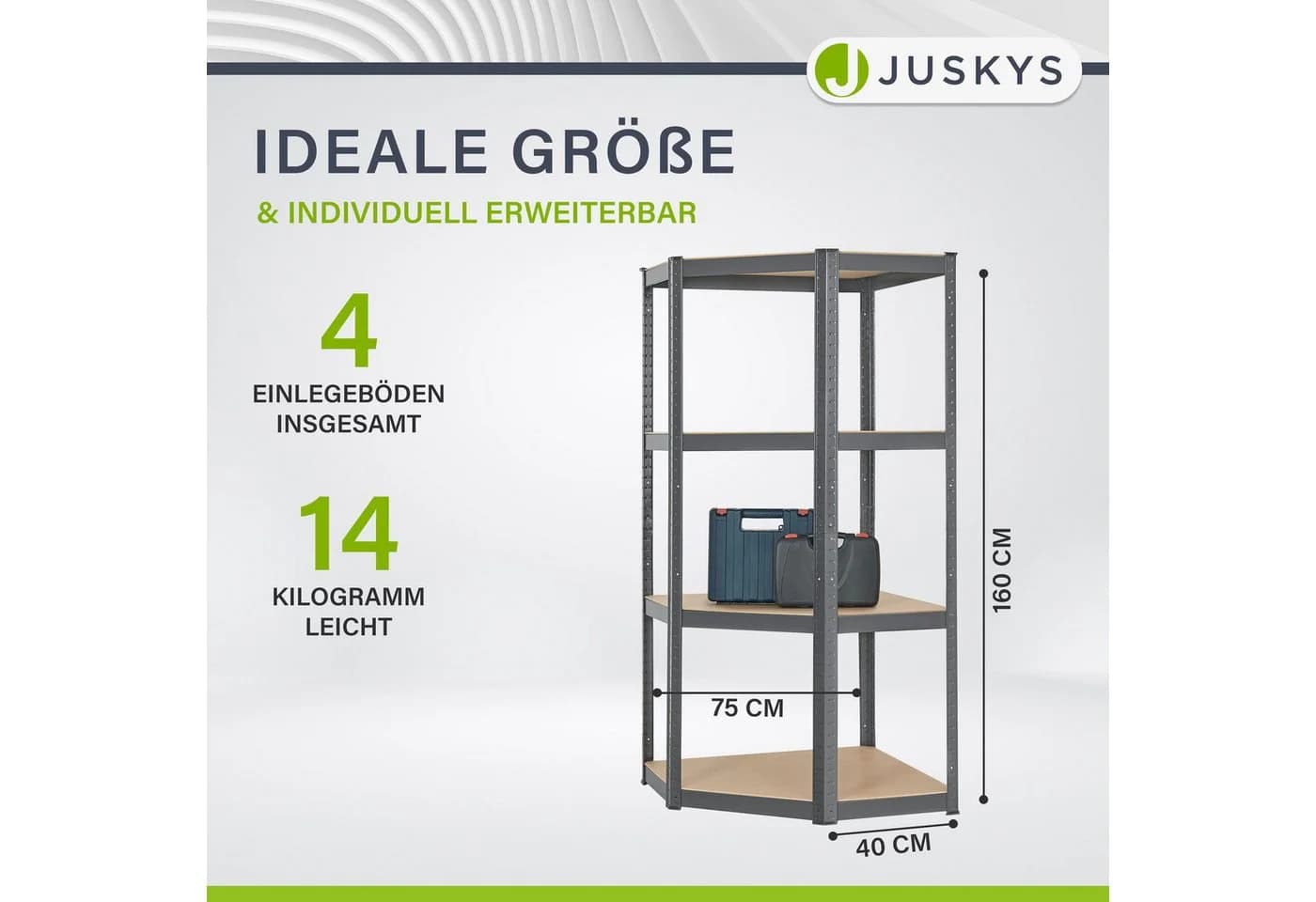 Juskys Eckregal Corner Easy Schwerlastregal Grau 4 Böden - Bild 2