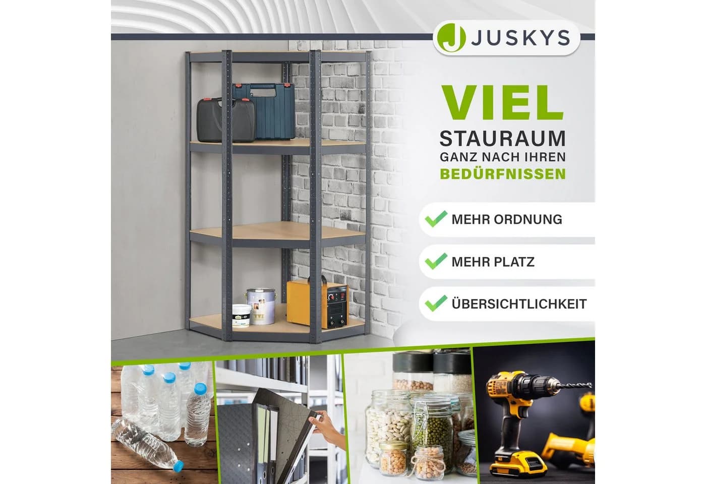 Juskys Eckregal Corner Easy Schwerlastregal Grau 4 Böden - Bild 4