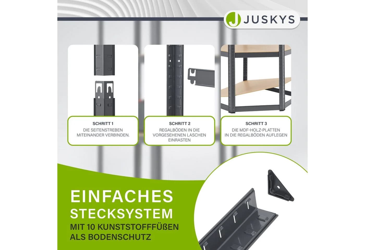 Juskys Eckregal Corner Easy Schwerlastregal Grau 4 Böden - Bild 5