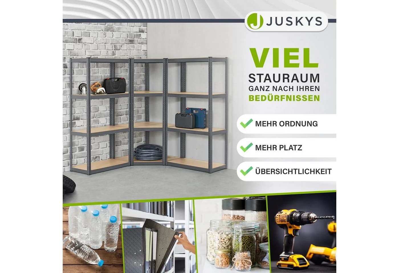 Juskys Schwerlastregal 3er Regalsystem Grau/Braun verzinktes Metall - Bild 2