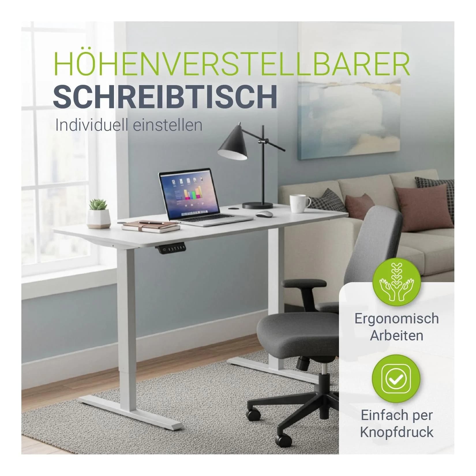 Juskys Höhenverstellbarer Schreibtisch Office Stand Weiß Elektrisch