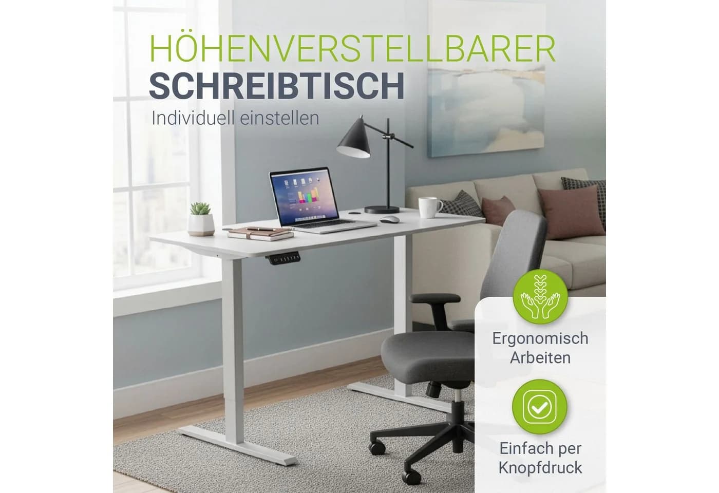 Juskys Höhenverstellbarer Schreibtisch Office Stand Weiß Elektrisch - Bild 2