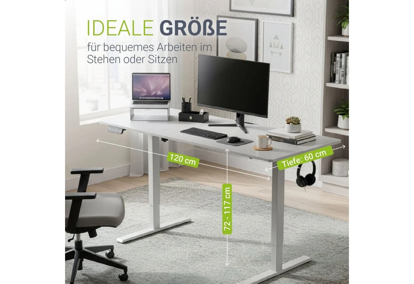 Juskys Höhenverstellbarer Schreibtisch Office Stand Weiß Elektrisch - Bild 5