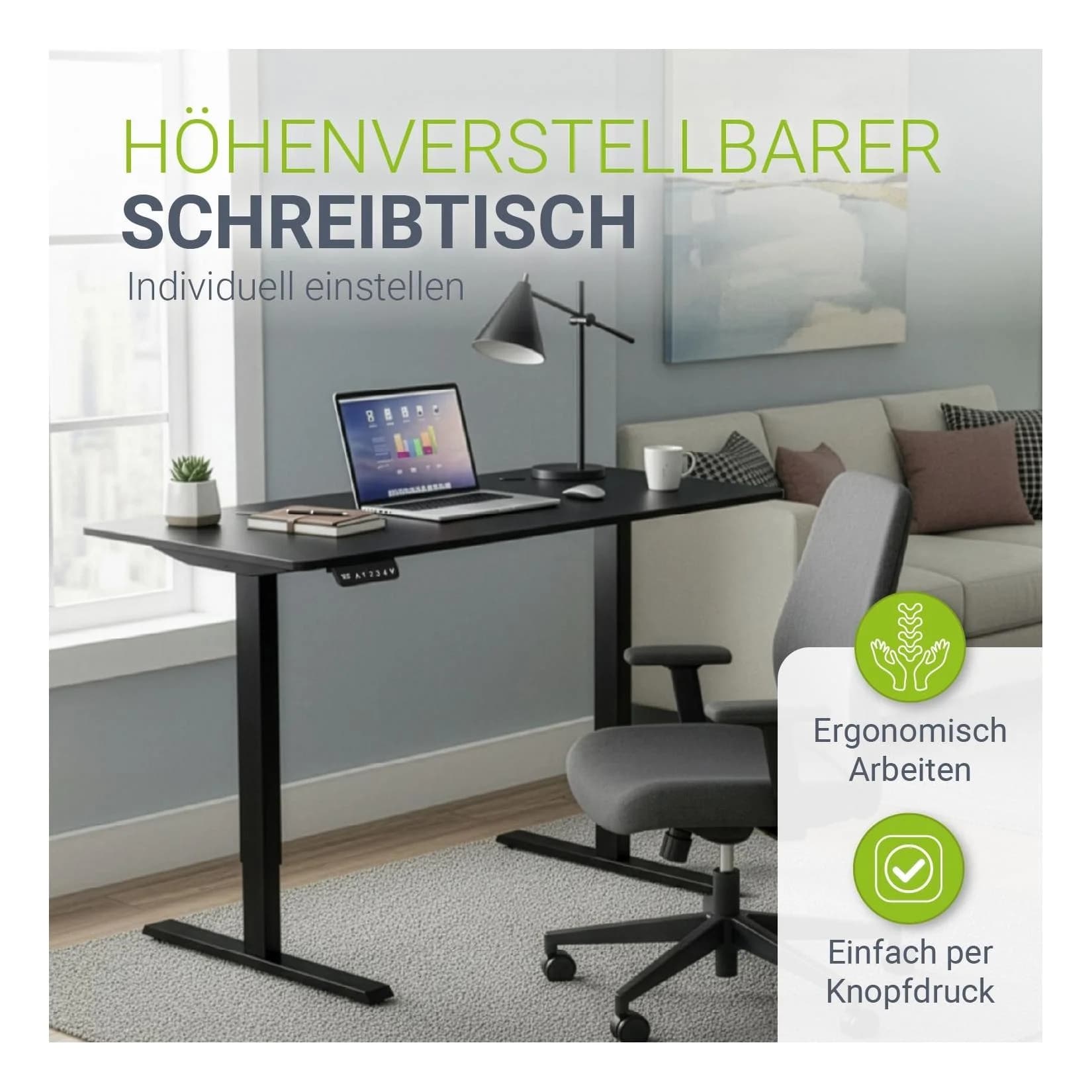 Juskys Höhenverstellbarer Schreibtisch Schwarz Elektrisch Memory