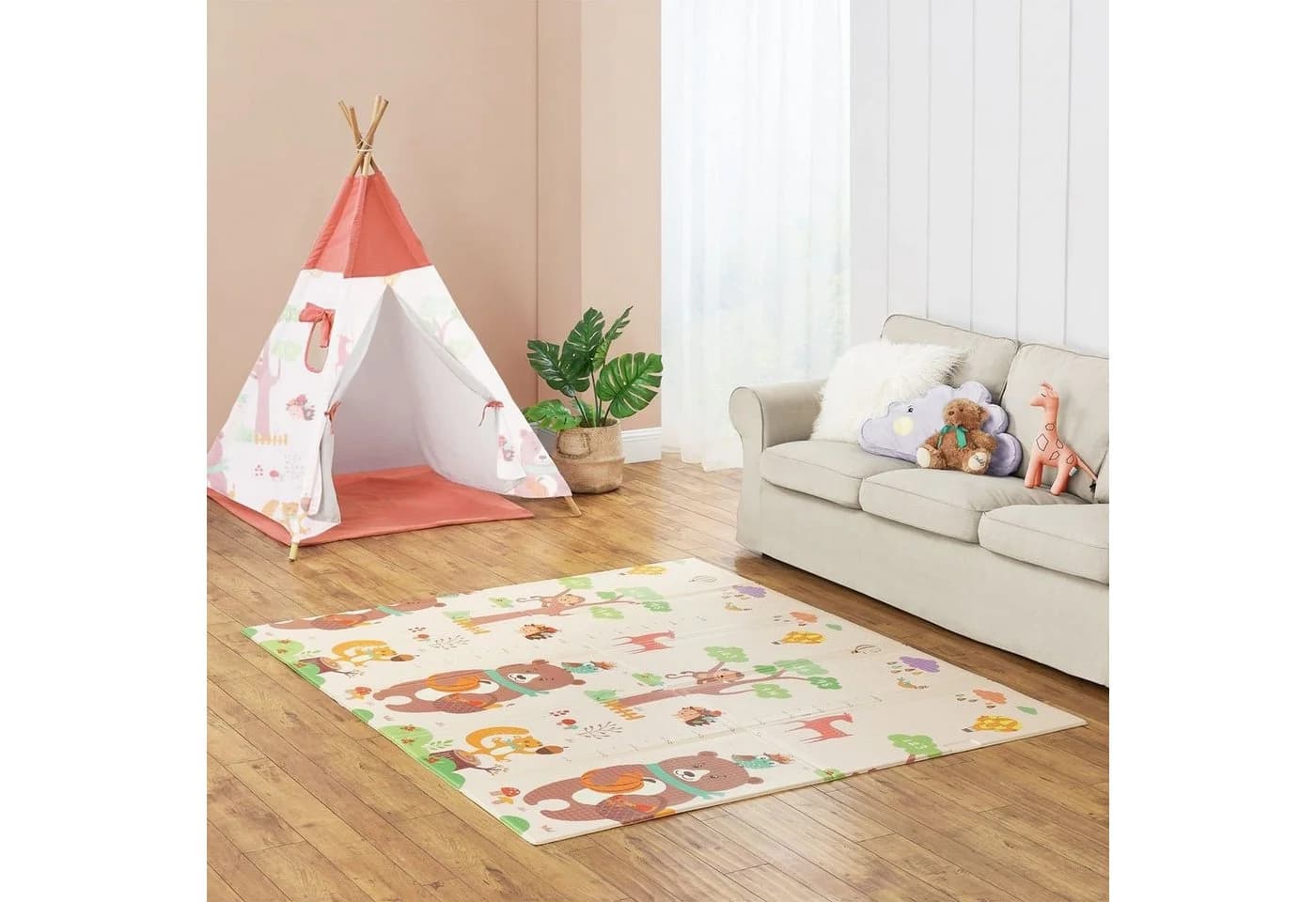 Juskys Kinder Spielmatte Jakob 180x200 cm Bären & Waldtiere