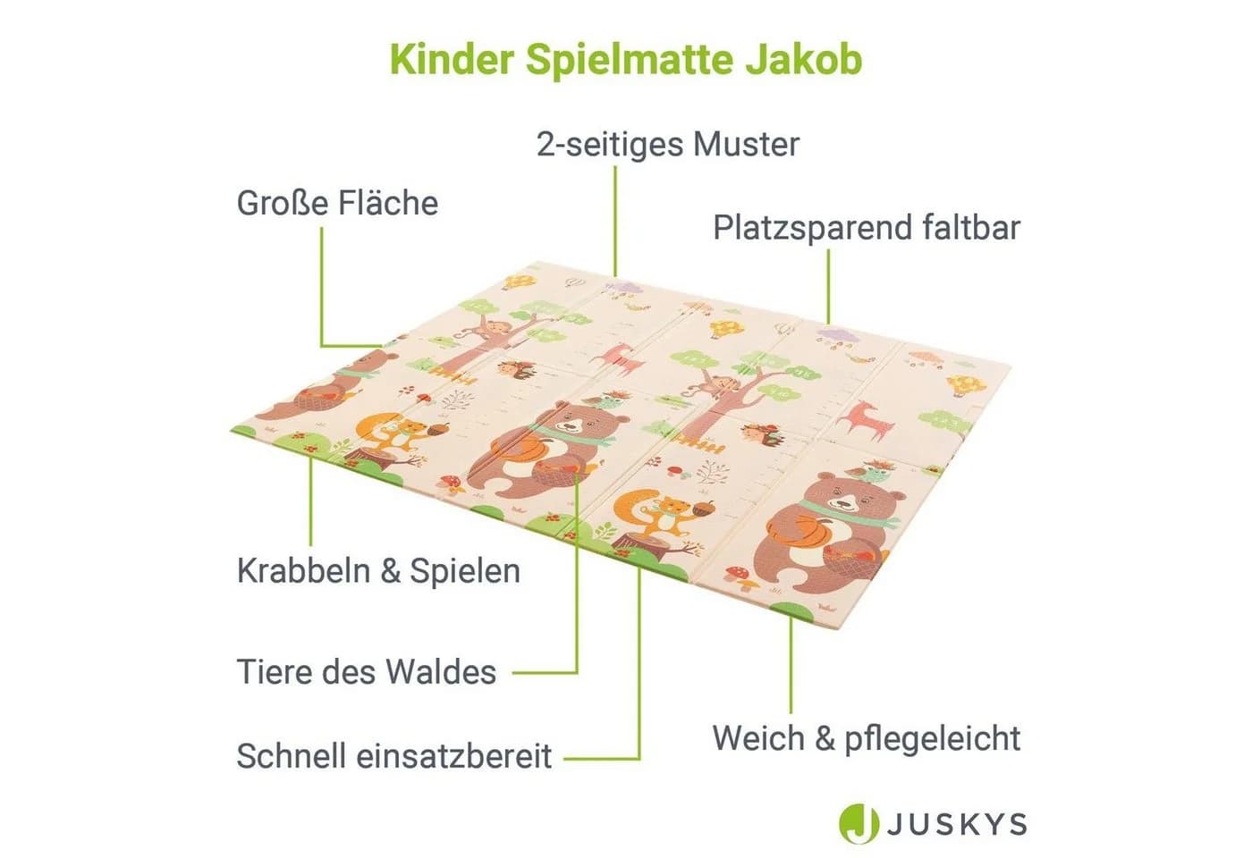 Juskys Kinder Spielmatte Jakob 180x200 cm Bären & Waldtiere - Bild 3