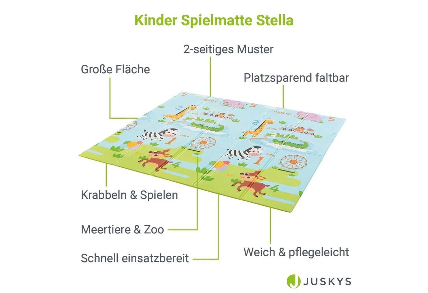 Juskys Kinder Spielmatte Stella 180x200 cm Tiere XXL Matte Schaumstoff Faltbar Soft Blau - Bild 3