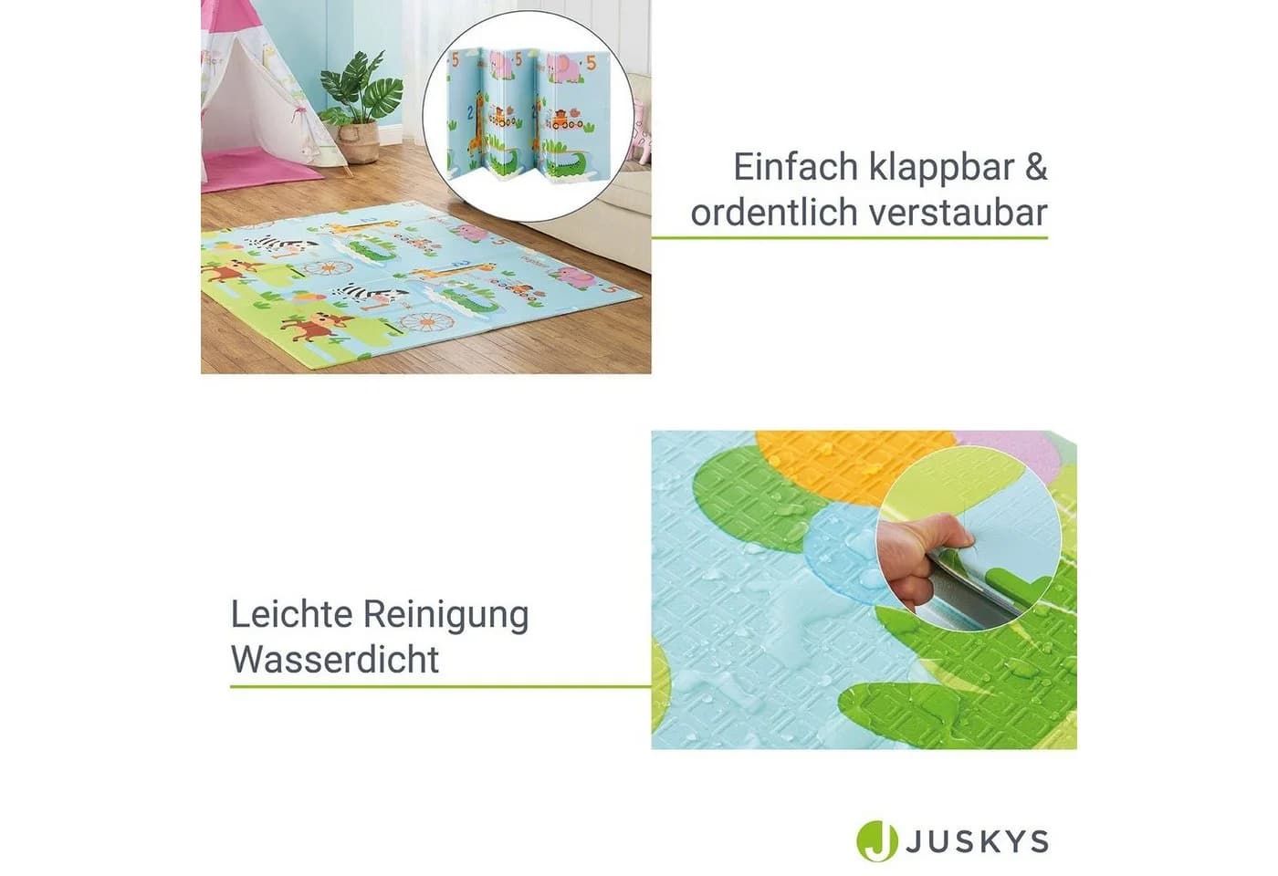 Juskys Kinder Spielmatte Stella 180x200 cm Tiere XXL Matte Schaumstoff Faltbar Soft Blau - Bild 5