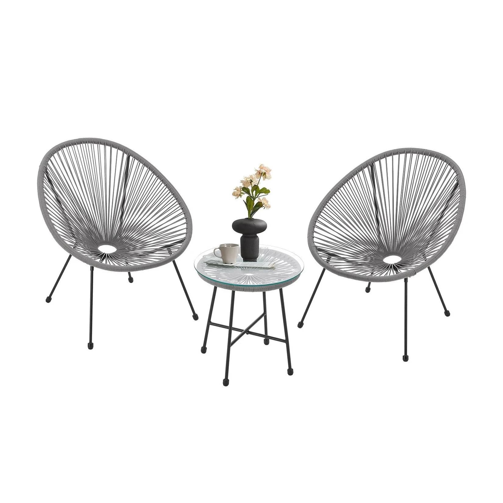 Juskys Balkonset Ostana 3-teilig Grau Schwarz Polyrattan
