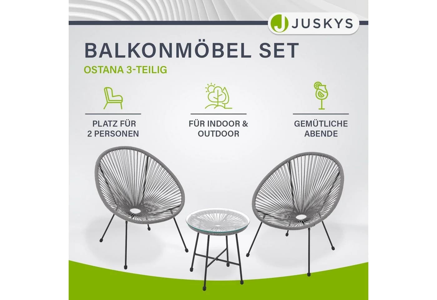 Juskys Balkonset Ostana 3-teilig Grau Schwarz Polyrattan - Bild 2