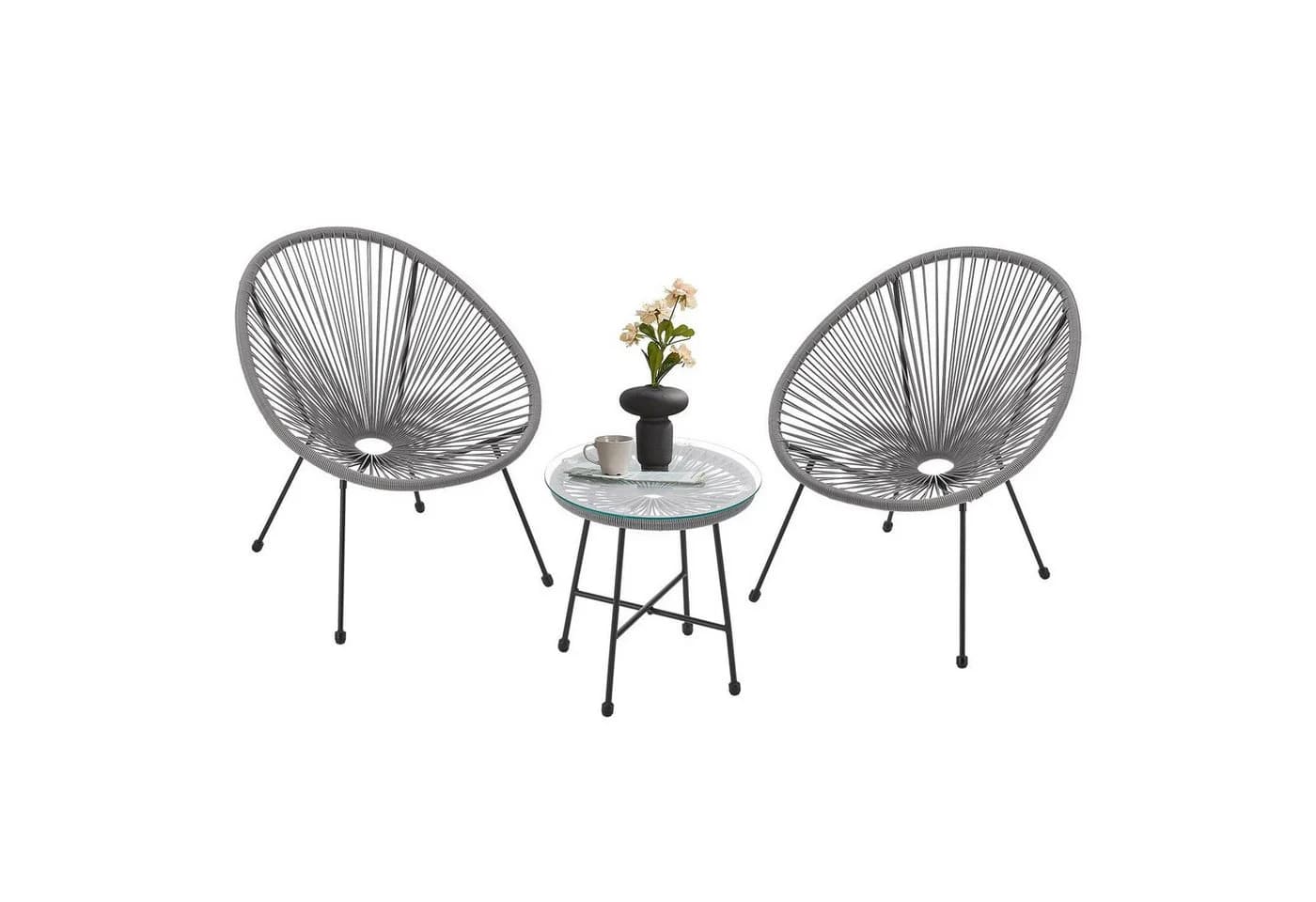 Juskys Balkonset Ostana 3-teilig Grau Schwarz Polyrattan - Bild 3