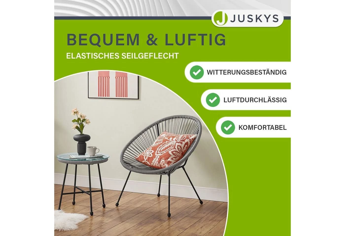 Juskys Balkonset Ostana 3-teilig Grau Schwarz Polyrattan - Bild 4