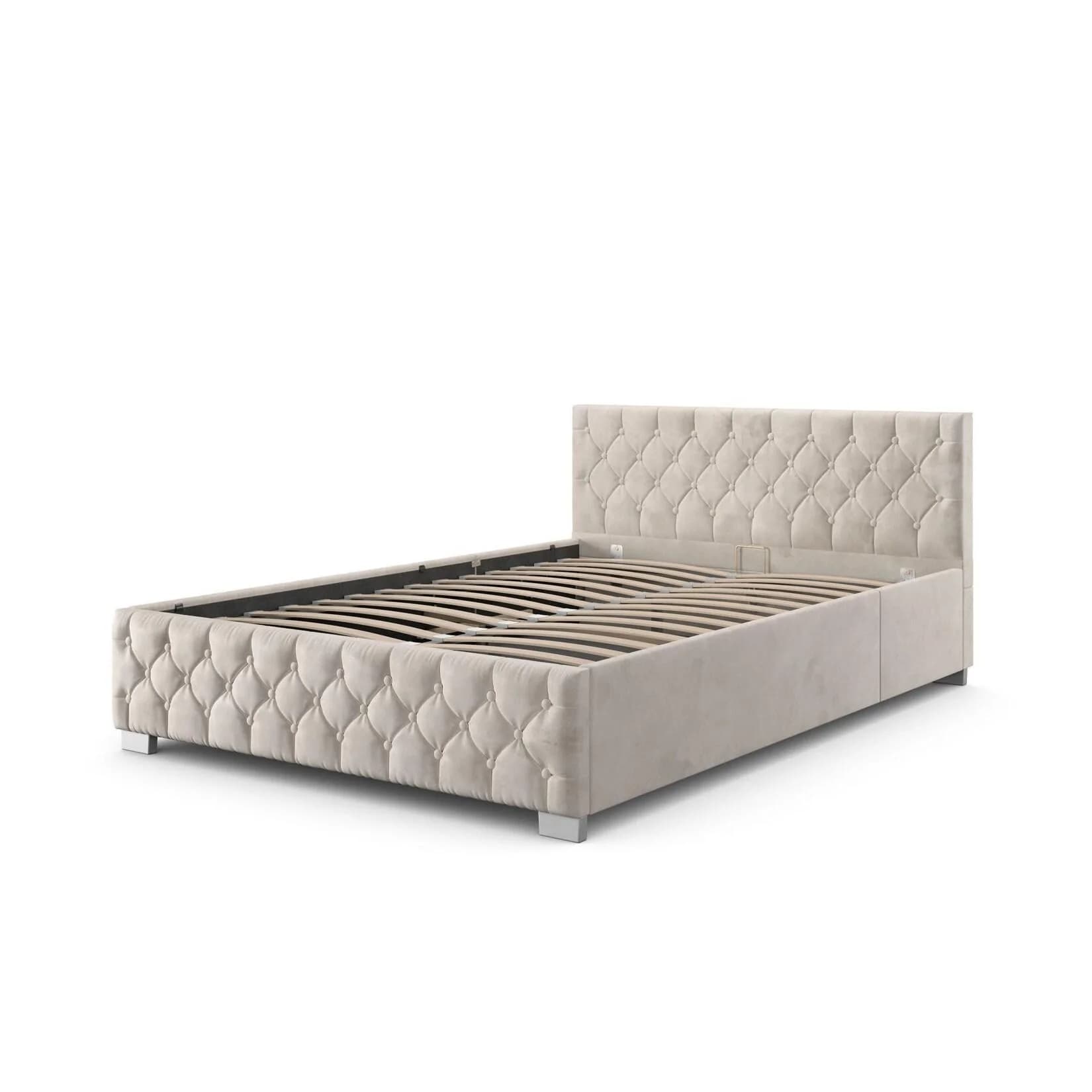 Juskys Polsterbett Nizza Beige Samt mit LED und Stauraum