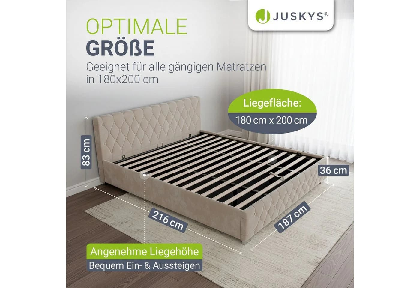 Juskys Polsterbett Nizza Beige Samt mit LED und Stauraum - Bild 5