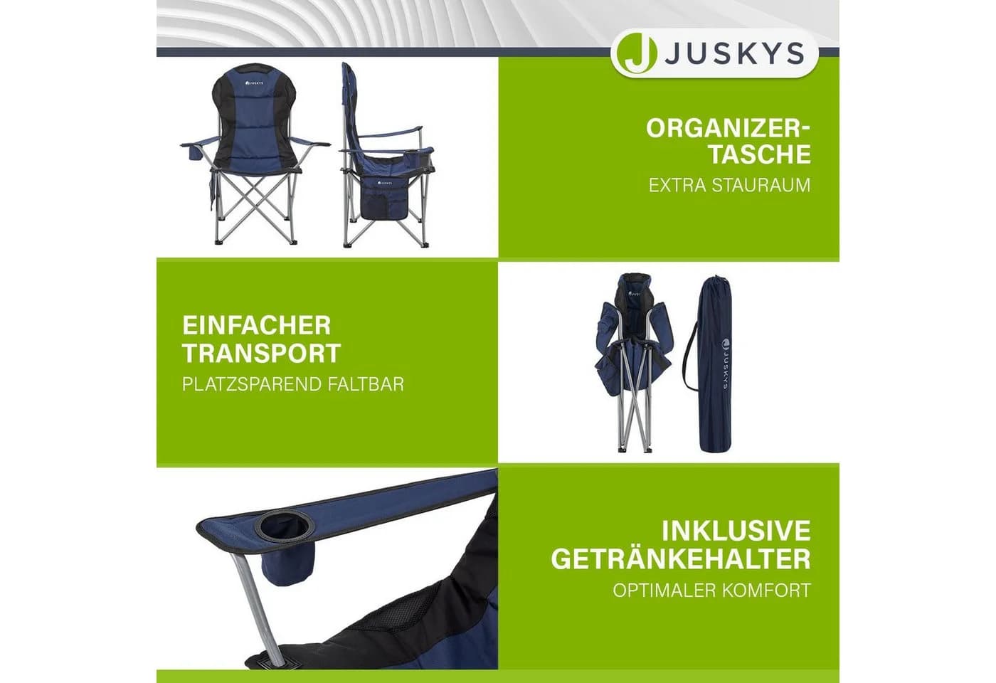 Juskys Campingstuhl Lido Dunkelblau mit Armlehnen und Getränkehalter - Bild 4