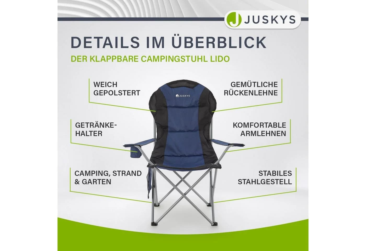 Juskys Campingstuhl Lido Dunkelblau mit Armlehnen und Getränkehalter - Bild 5