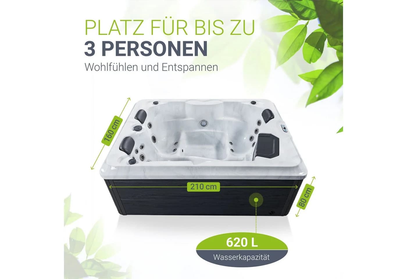 Artsauna Whirlpool Oasis Outdoor Spa mit 31 Massagedüsen und LED-Beleuchtung - Bild 4