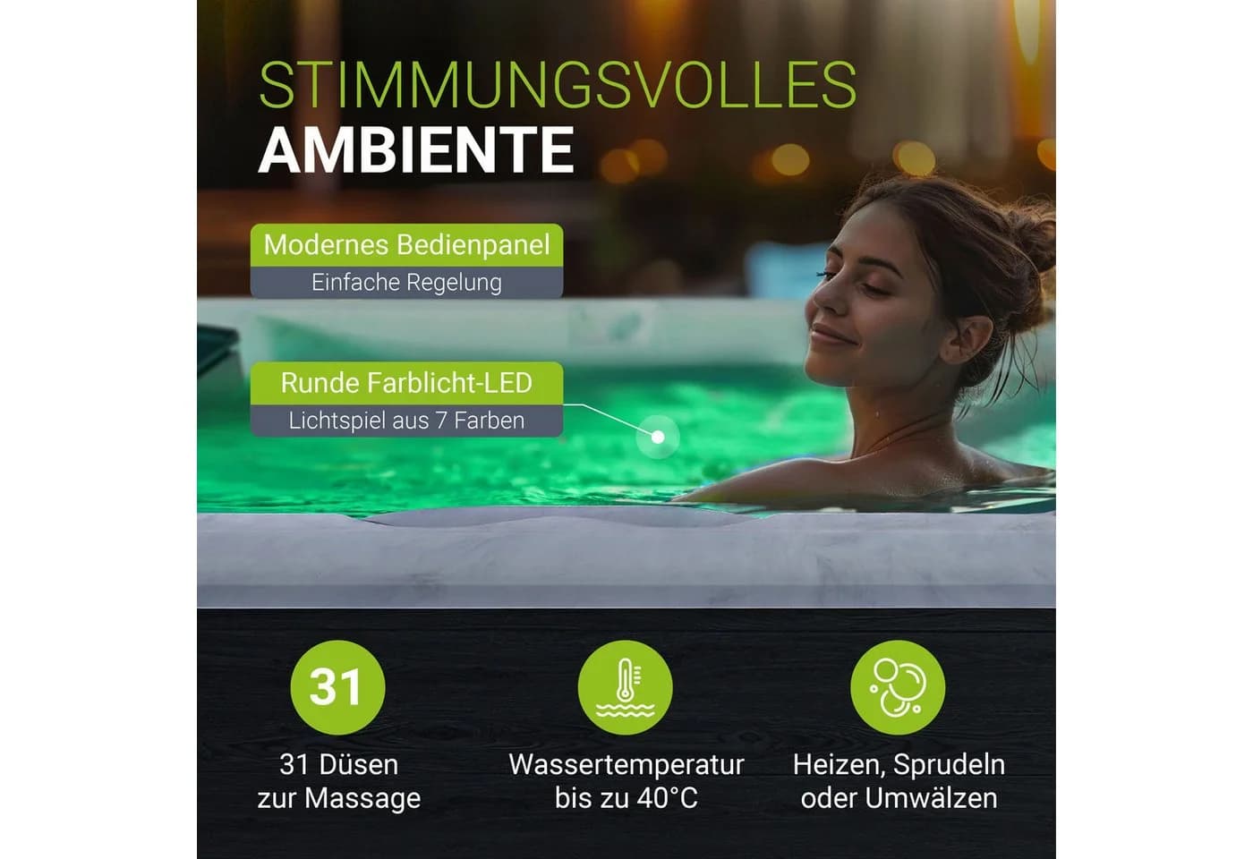 Artsauna Whirlpool Oasis Outdoor Spa mit 31 Massagedüsen und LED-Beleuchtung - Bild 5