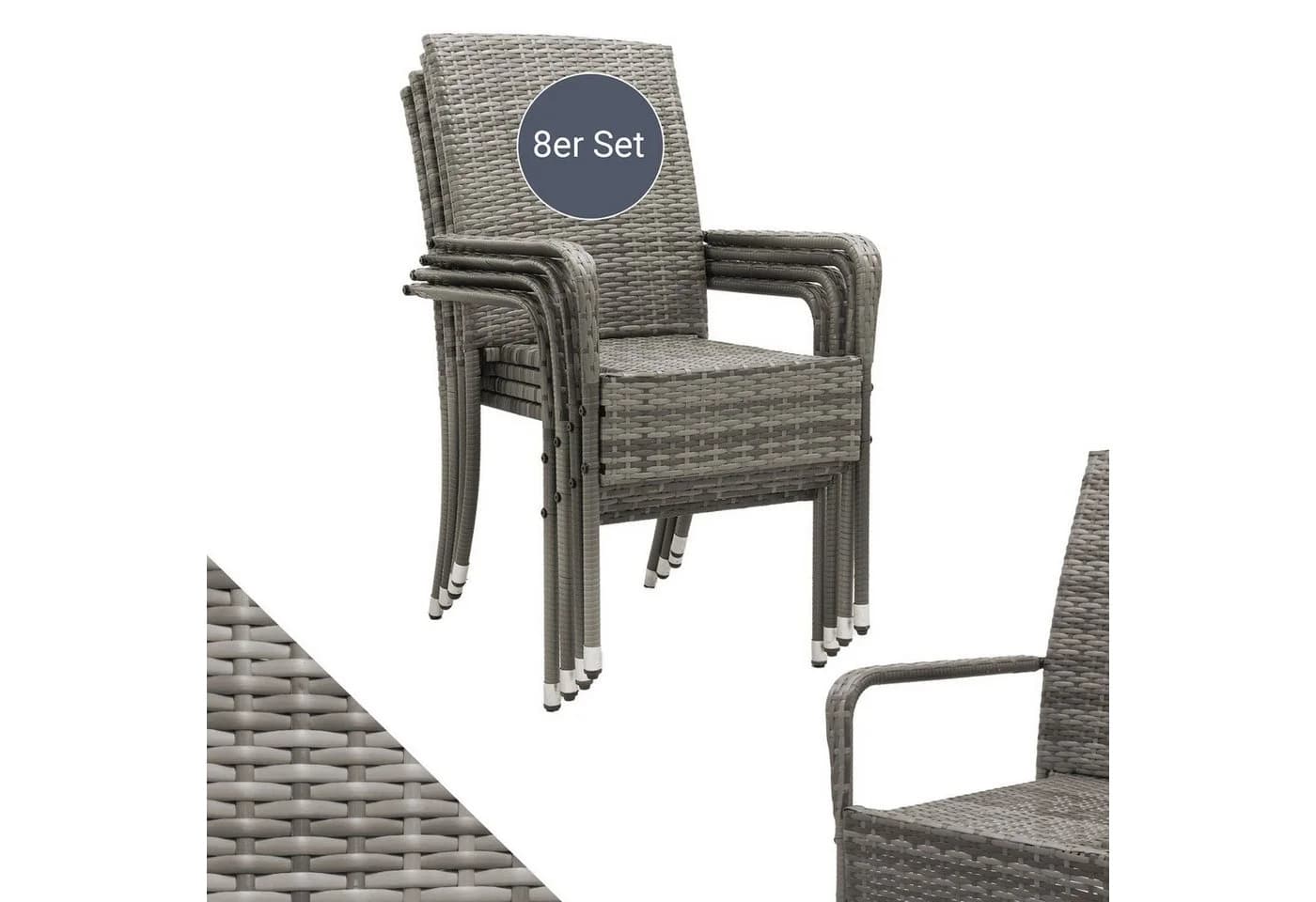 Juskys Gartenstuhl Yoro 8er Set Grau-meliert Polyrattan Stapelbar - Bild 3