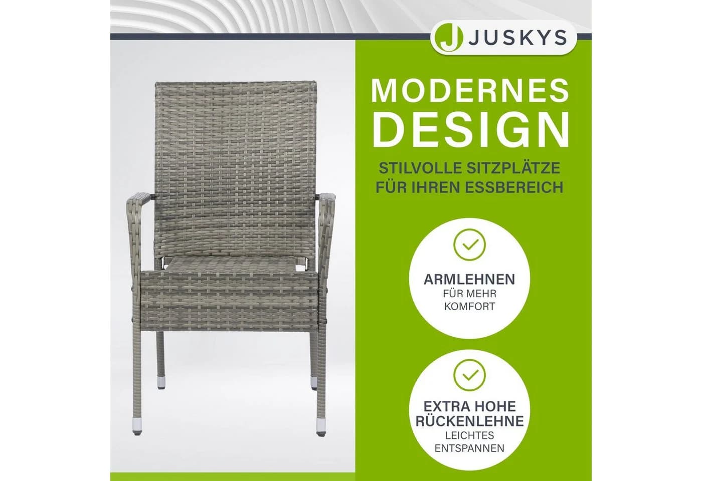 Juskys Gartenstuhl Yoro 8er Set Grau-meliert Polyrattan Stapelbar - Bild 4