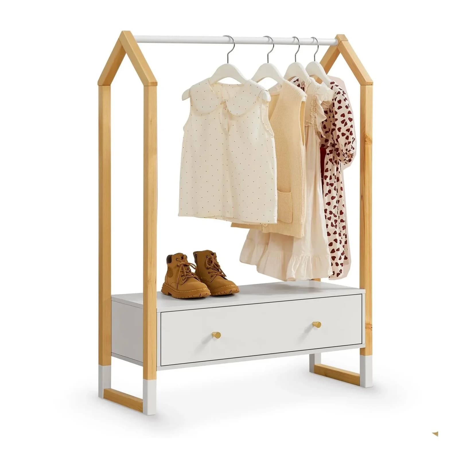 Juskys Kleiderständer Filla mit Schublade - Kindergarderobe Weiß