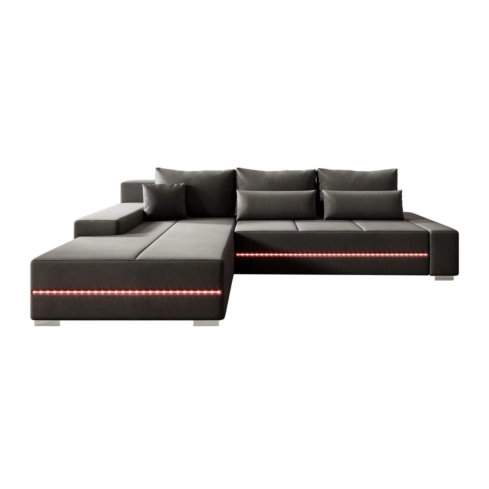 Juskys Ecksofa Davos Rechts Dunkelgrau mit Schlaffunktion & LED