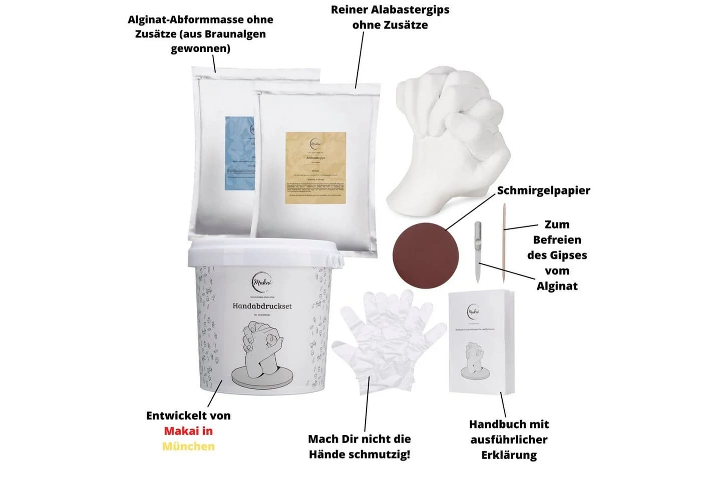 Makai Handabformset 9-tlg. mit Videoanleitung Alginat Gips