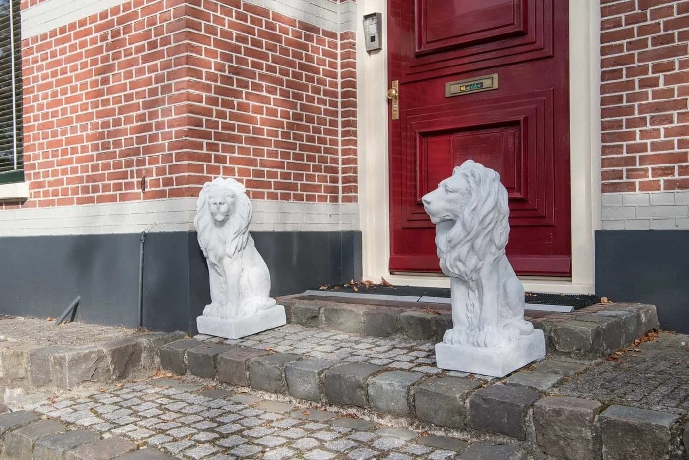 Aubaho Dekoobjekt 2x XL Löwe Skulptur Grau Kunststein