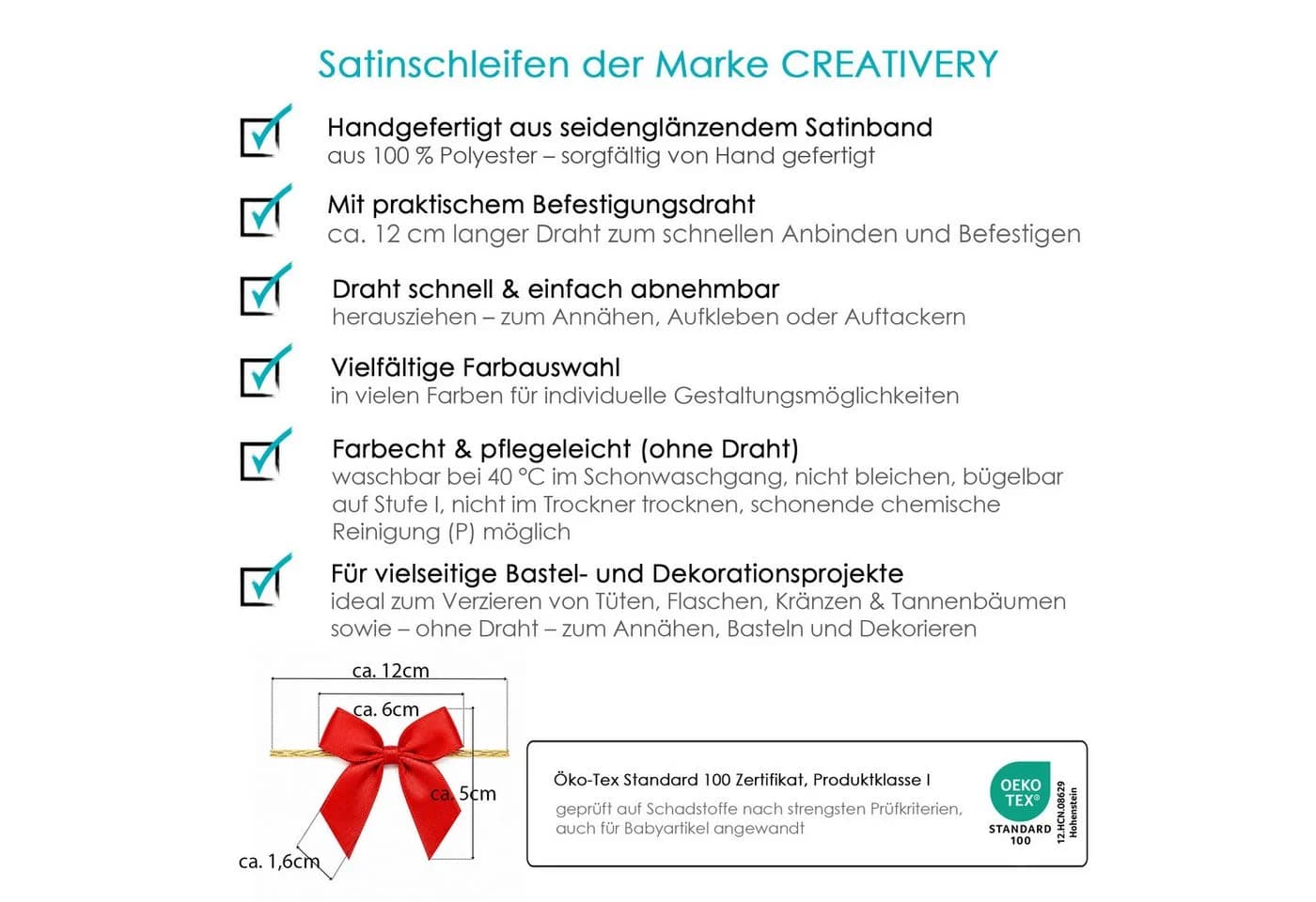 Creativery Satinschleifen Rot 10 Stück mit Clip und Draht - Bild 3