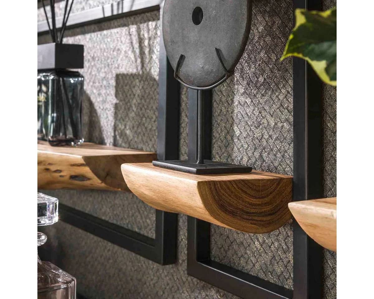 LEVEN Lifestyle Wandregal 5er Set mit Baumkante Holz Metall