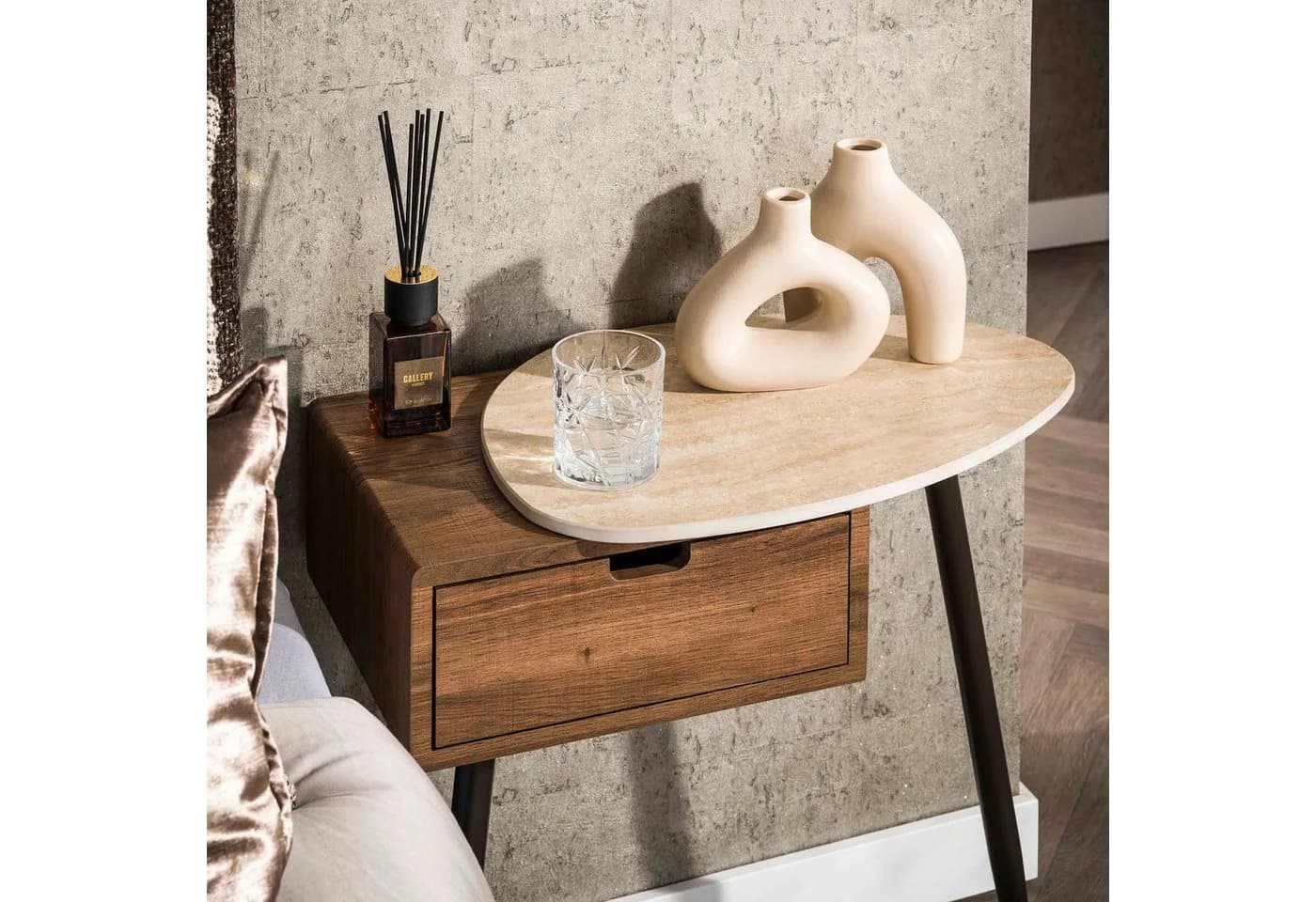 LEVEN Lifestyle Nachttisch TRAVENTO Keramik Travertin Look - Bild 2