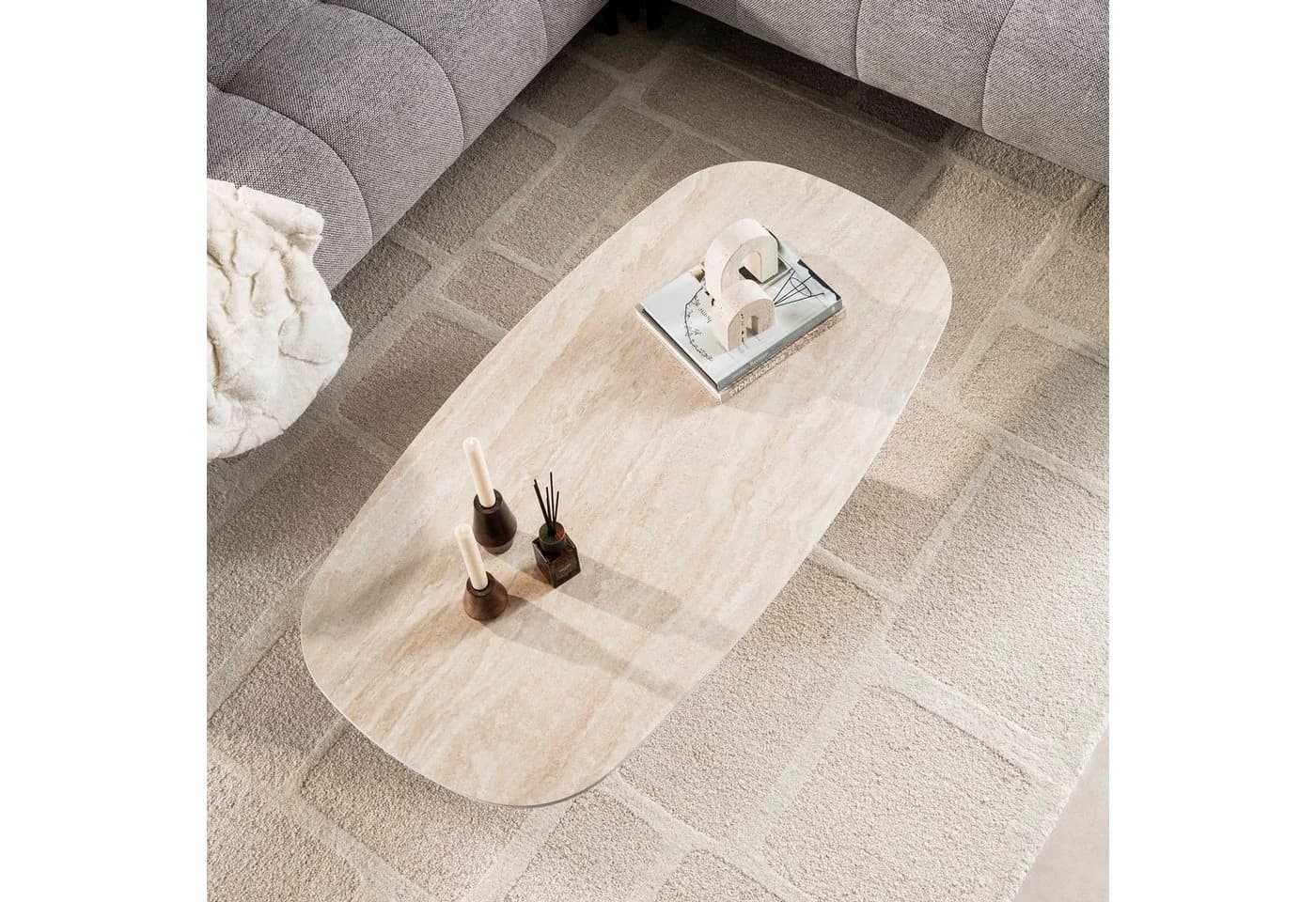 LEVEN Lifestyle Couchtisch NOOR Travertin Keramik Oval
