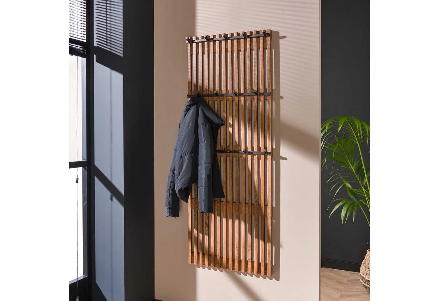 LEVEN Lifestyle Wandgarderobe MALON massiv Holz sandfarben 14 Haken