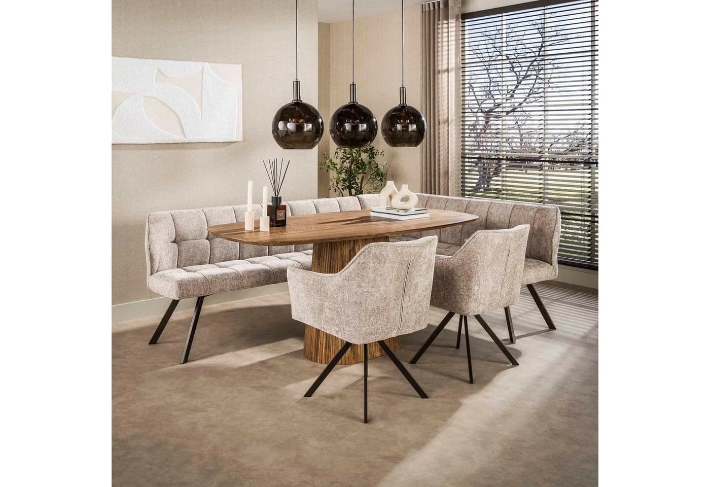 LEVEN Esszimmerstuhl 2er Set RIGO drehbar Chenille SAND - Bild 4
