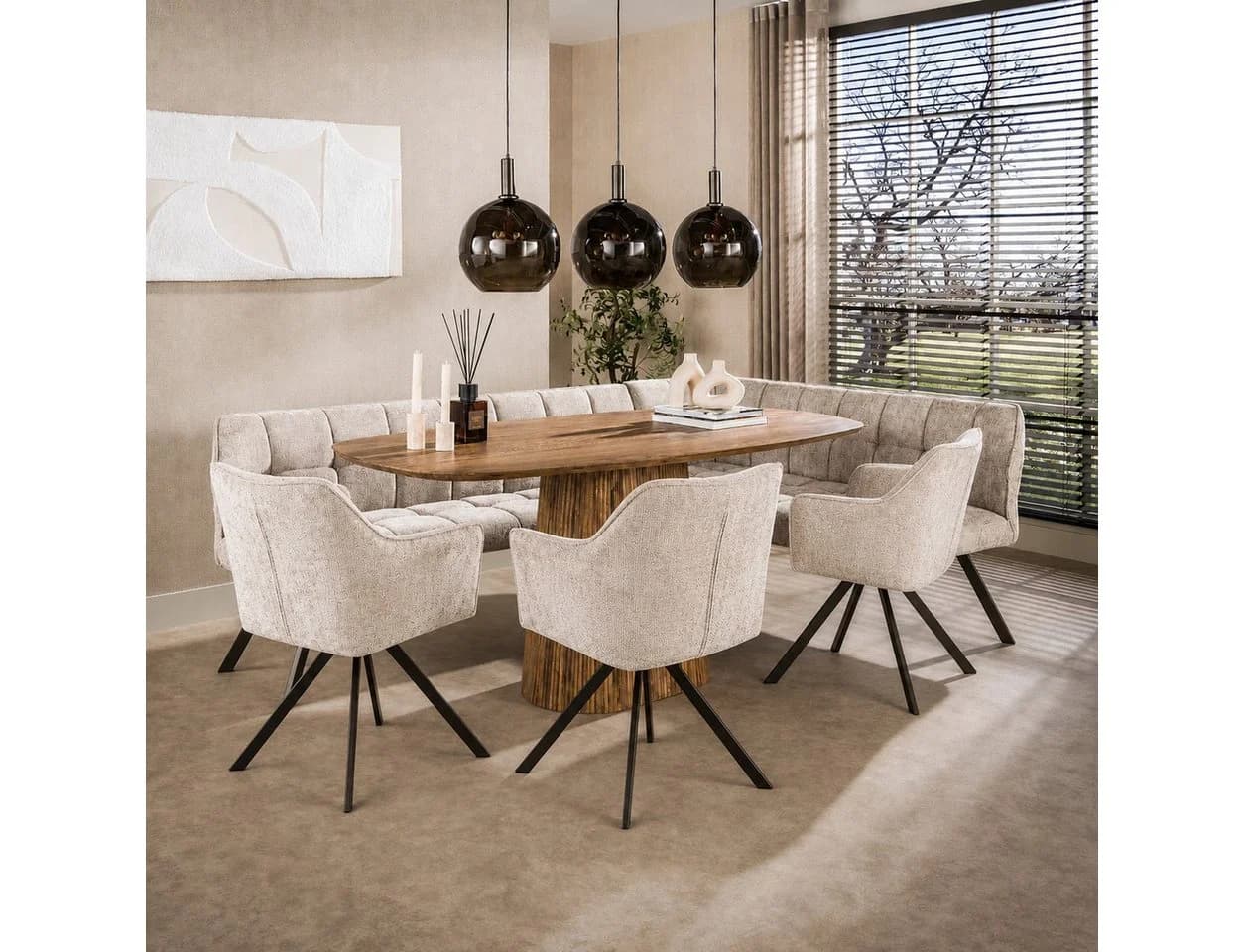 LEVEN Lifestyle Essgruppe mit Eckbank, 3 Stühlen & ovalem Tisch