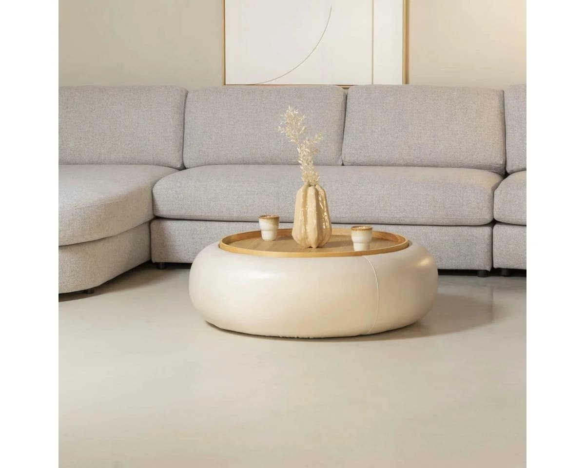 LEVEN Lifestyle Couchtisch LOVANI Beige Rund mit Stauraum - Bild 4