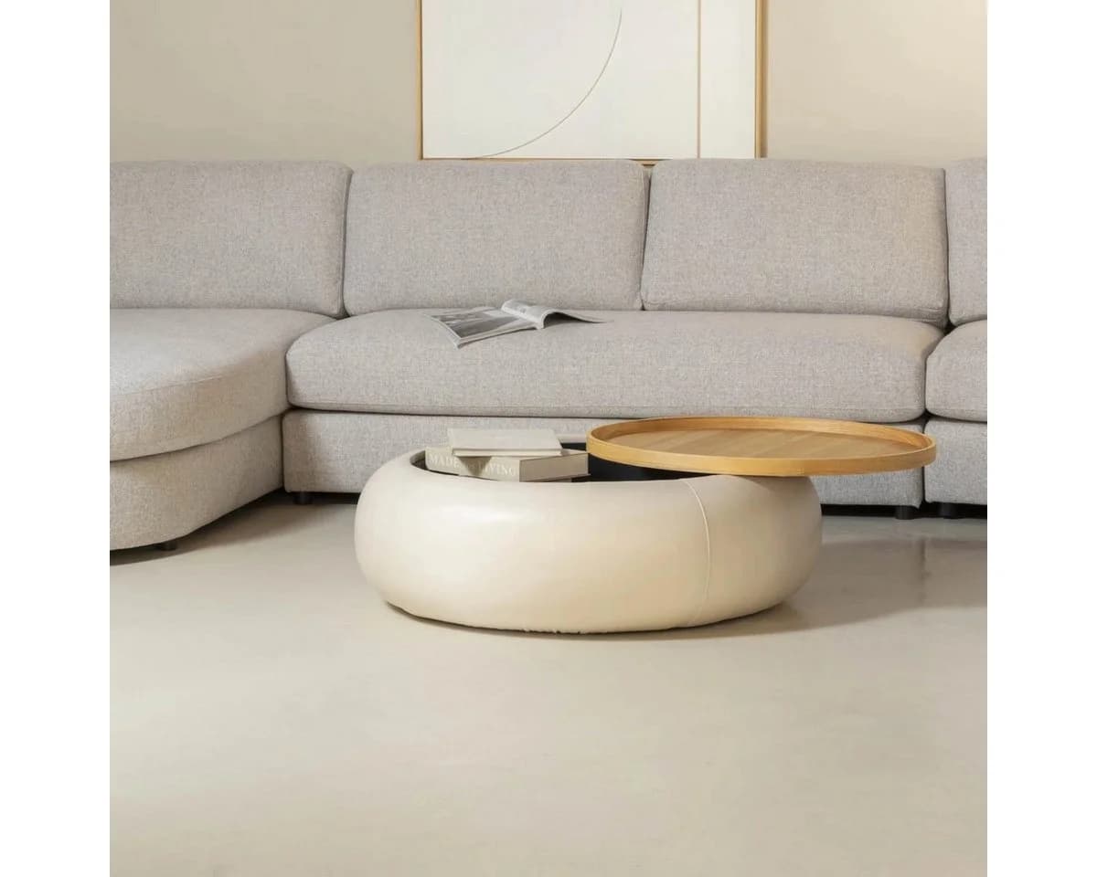 LEVEN Lifestyle Couchtisch LOVANI Beige Rund mit Stauraum - Bild 5