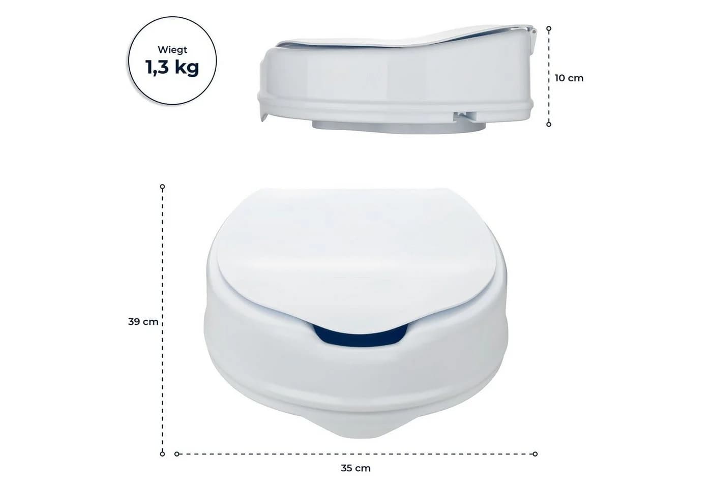 flexilife Toilettensitzerhöhung mit Deckel Weiß 10 oder 15 cm