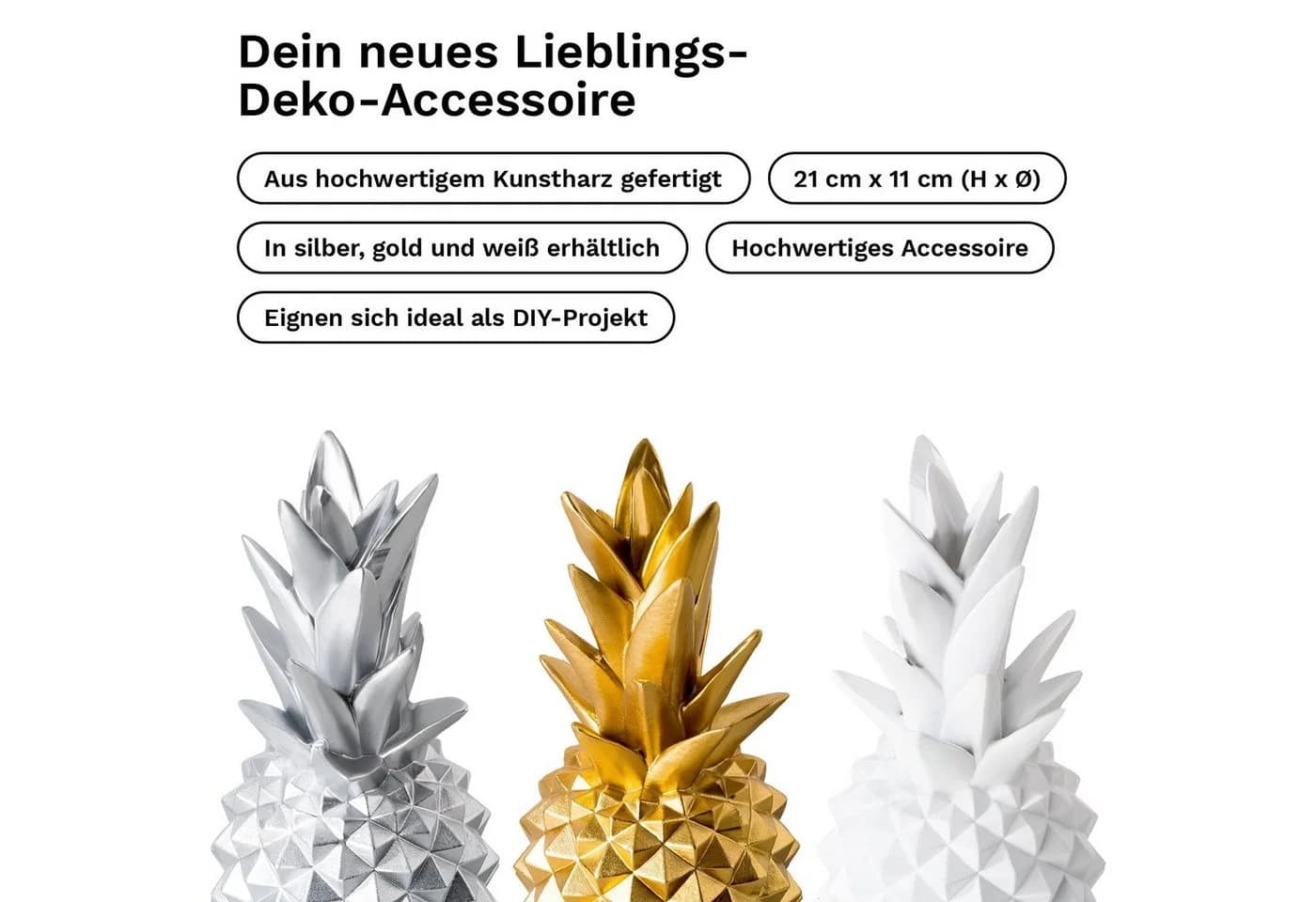 shelfmade Dekofigur Ananas Kunstharz Polyresin Gold/Silber/Weiß - Bild 5