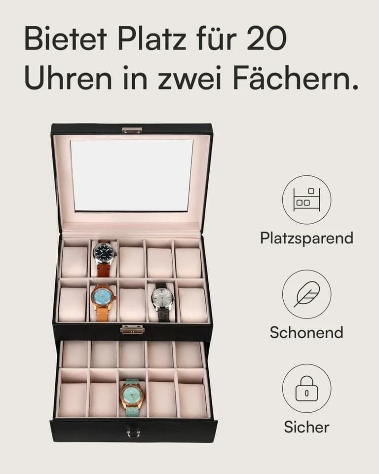 shelfmade Uhrenbox Basel für 20 Uhren Schwarz - Bild 3