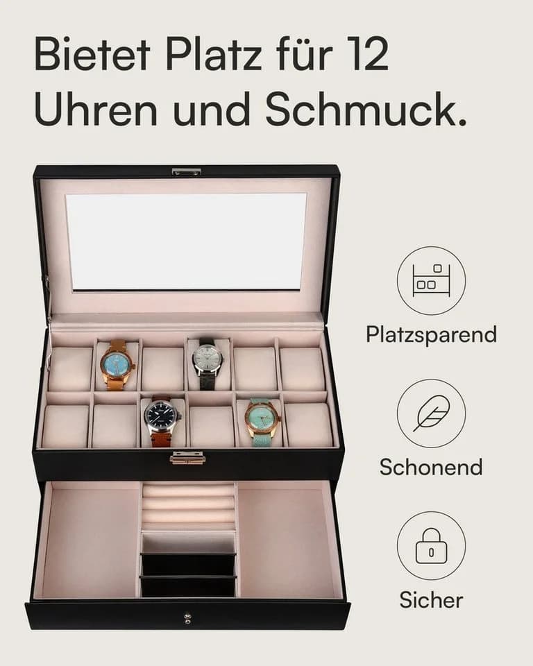 shelfmade Uhrenbox Zürich Schwarz - Aufbewahrung für 12 Uhren - Bild 3