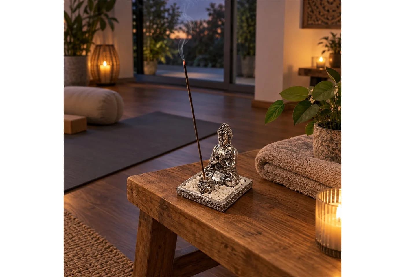 INtrenDU Buddhafigur Räucherstäbchenhalter Silber mit Dekosteinen - Bild 4
