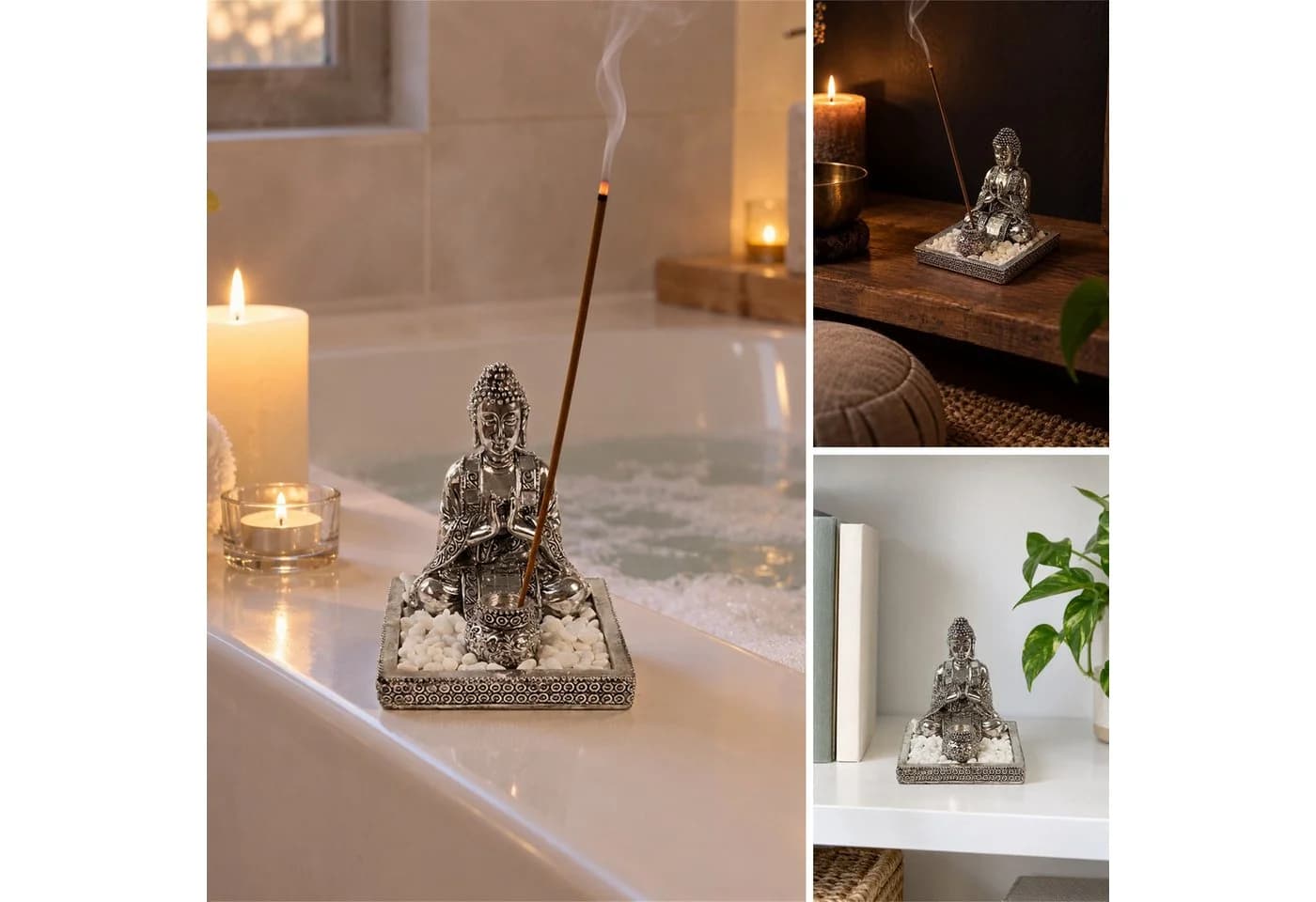 INtrenDU Buddhafigur Räucherstäbchenhalter Silber mit Dekosteinen - Bild 5