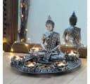INtrenDU Teelichthalter mit Tablett Buddha Set Silber Frei Platzierbar Bild 2